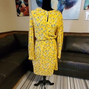 Old Navy long sleeve yellow blue flower dress XL